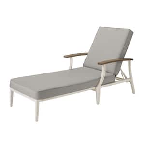 Marina Point White Steel Outdoor Patio Chaise Lounge with CushionGuard Stone Gray Cushions
