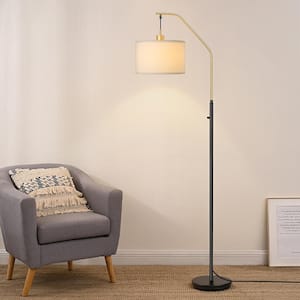 68 in. Black & Brown 1-Light Arc Dimmable Floor Lamp for Living Room with Fabric Drum Shade