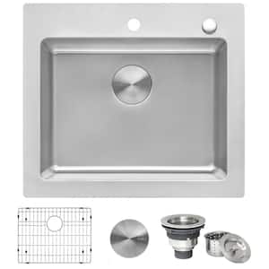 16-Gauge Stainless Steel 25 in. Single Bowl Drop-in Workstation Kitchen Sink