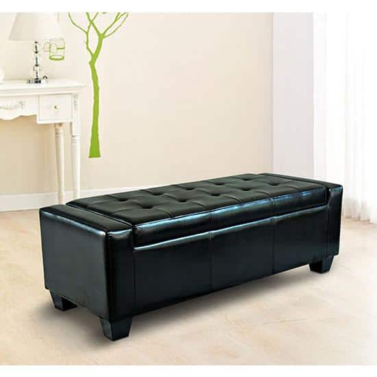 Black Faux Leather Tufted Storage Bench with Ample Space