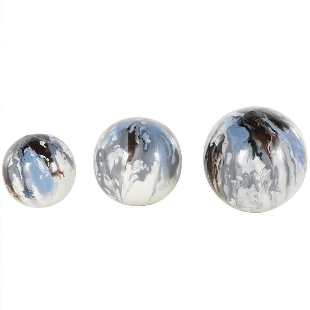 Litton Lane Blue Metal Swirl Orbs and Vase Filler with Brown and Cream Accents (3-Pack)