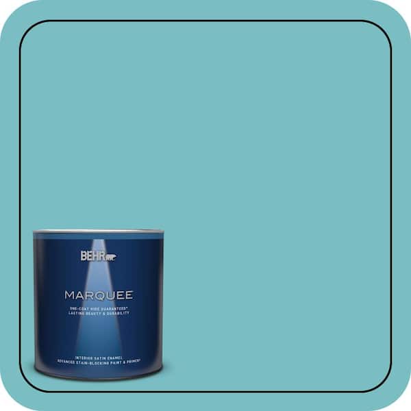 BEHR MARQUEE 1 qt. #M460-4 Pure Turquoise One-Coat Hide Satin Enamel Interior Paint & Primer