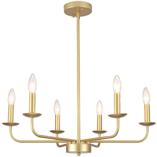 6-Light Painted Gold Modern Chandelier Light Fixture with No Bulbs Included