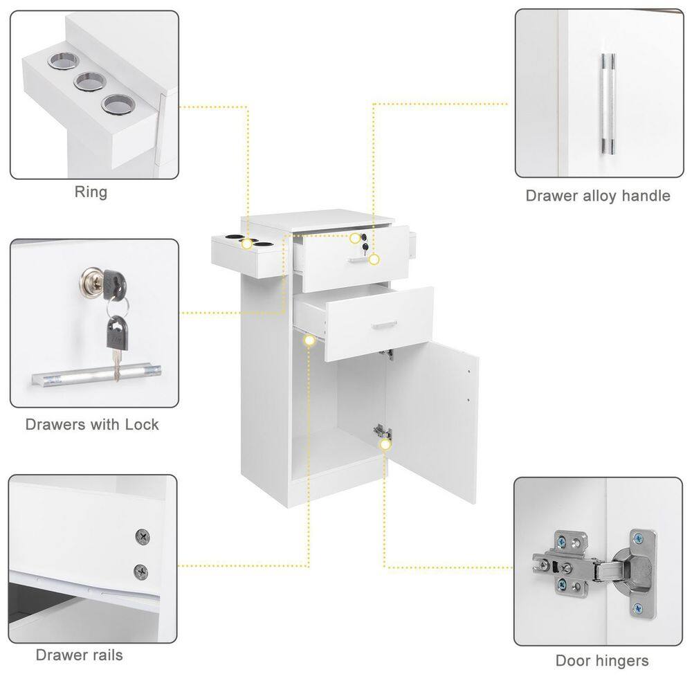 White MDF Beauty Salon Cabinet with Locking Drawers and Tool Holsters
