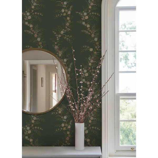 8 in. x 10 in. Posy Green Spruce Vines Peel and Stick Wallpaper Sample