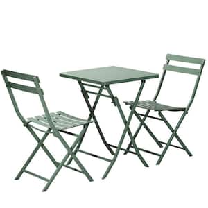 Anky Dark Green Patio 3-Piece Metal Square Table and 2-Chairs Foldable Outdoor Bistro Set