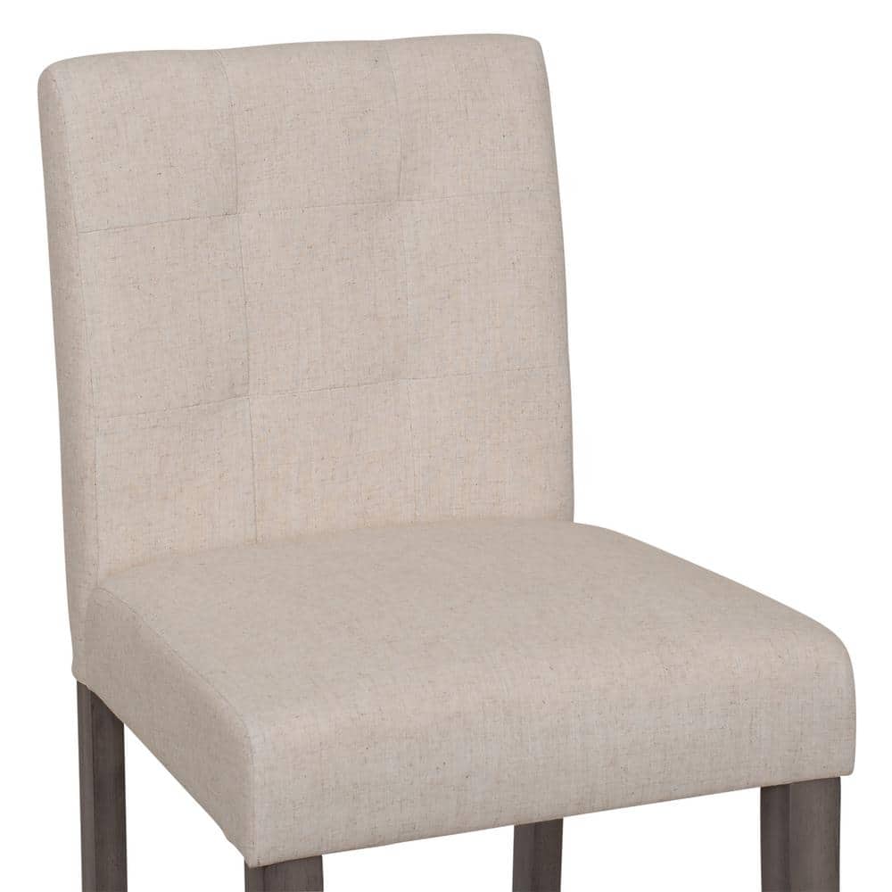 Beige Upholstered Counter Height Bar Stool with Metal Footrest