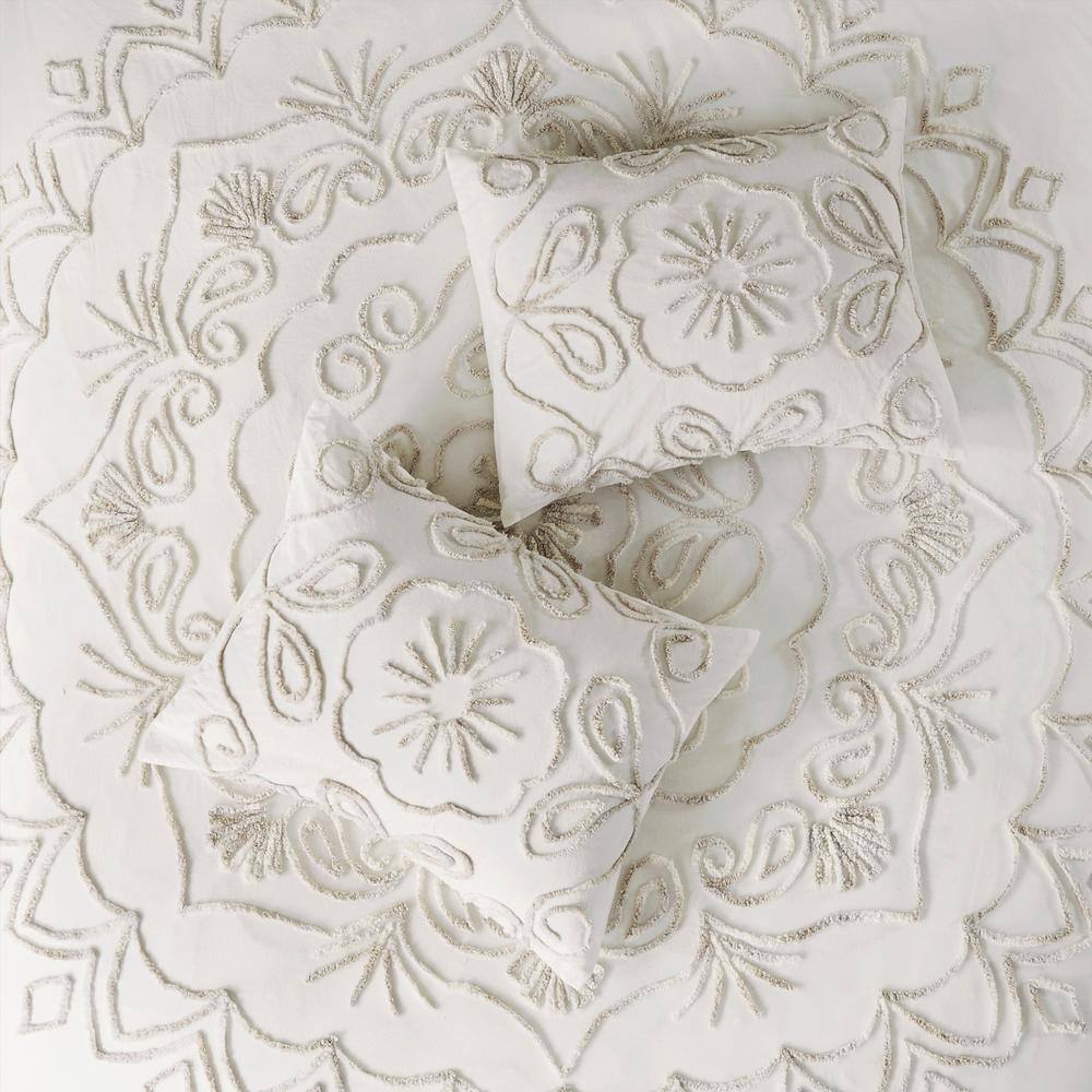 Ivory King Tufted Cotton Chenille Coverlet Set