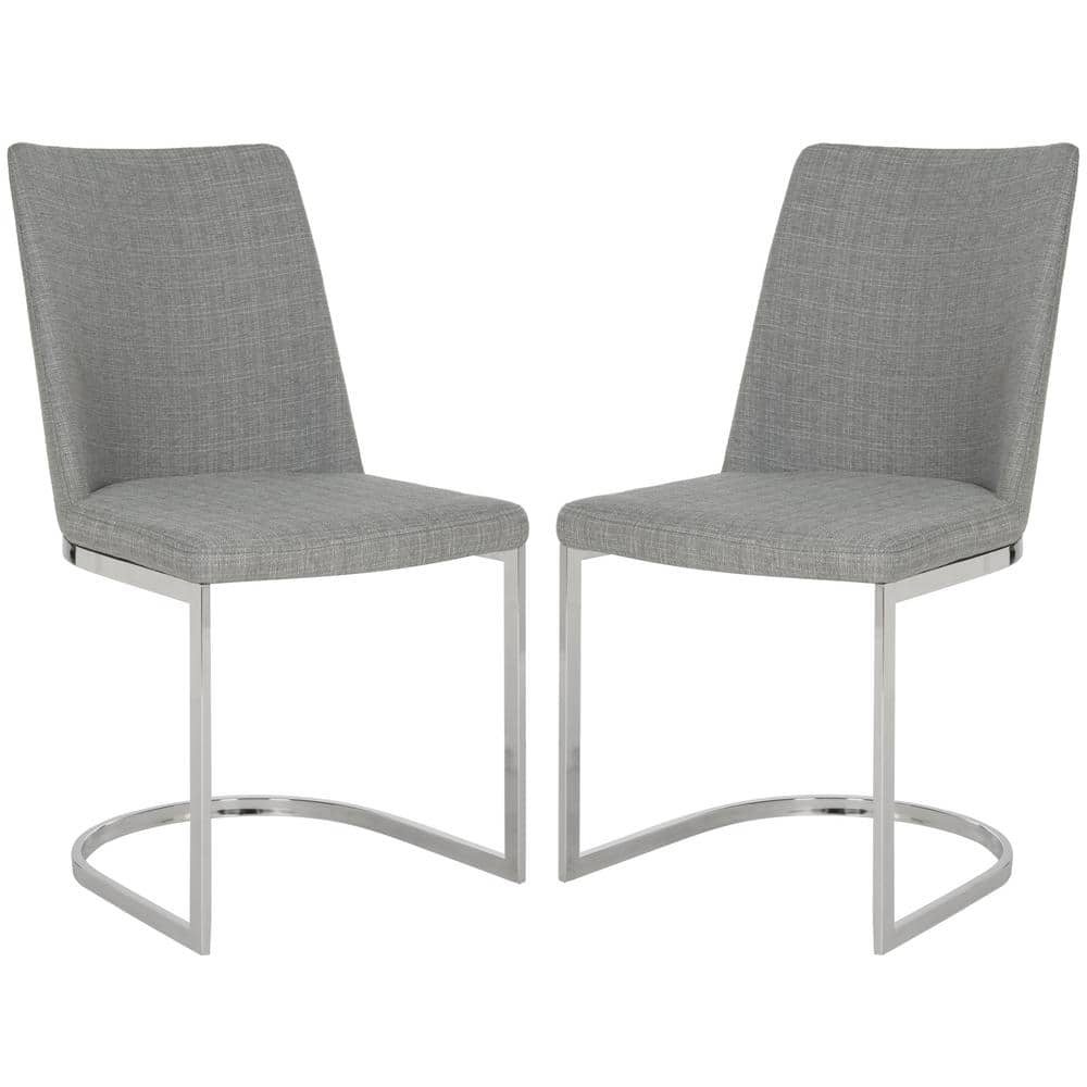Chic Gray Linen & Polished Chrome Metal Side Chair