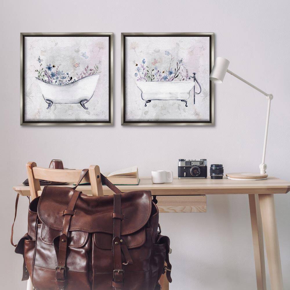 Antique Tubs with Botanics by Stella Chang 2-Piece Gray Floater Frame Nature Graphic Art Print 25 in. x 25 in. price history on PriceWatchPro