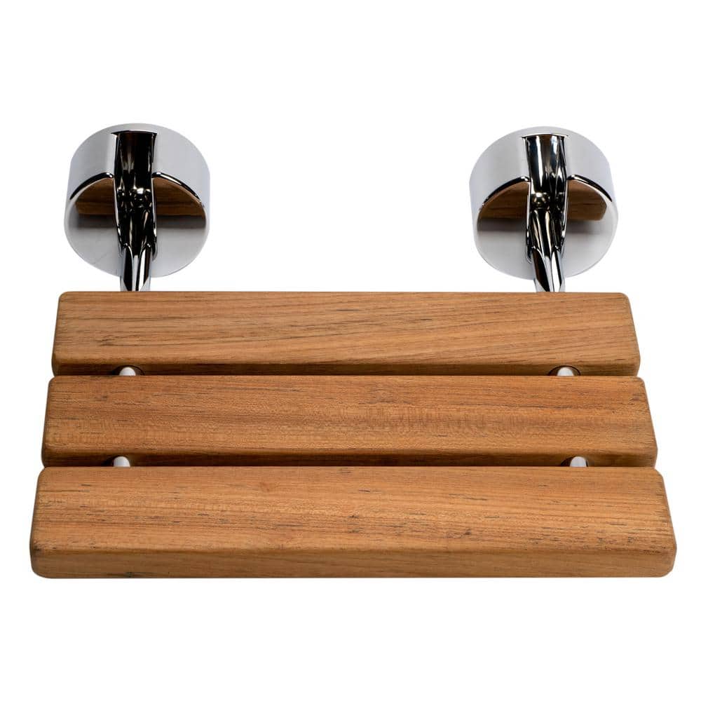 16" Folding Teak Wood Shower Seat with Chrome Finish