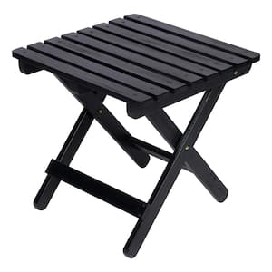 19 in. Black Square Cedar Wood Outdoor Folding Table with Exclusive Hydro-Tex Finish