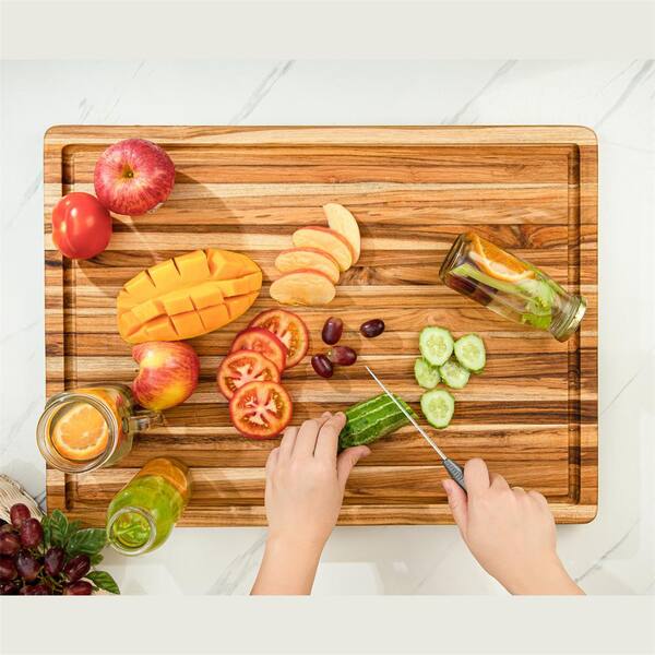 Aoibox 22 in. x 16 in. Extra Large Size Teak Multipurpose Cutting Board Reversible Chopping Serving Board with Juice Groove, Natural