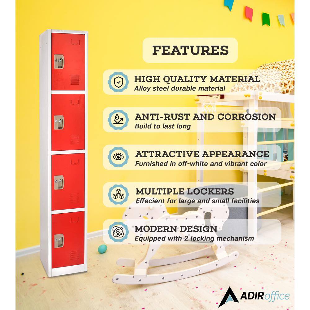 72" Red Steel 4-Door Freestanding Office Locker