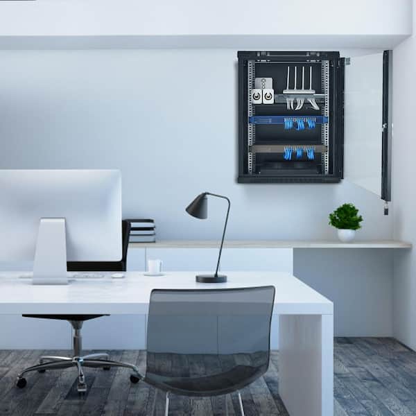 15U Wall Mount Server Cabinet 1-Tier Steel Household Shelving Unit Black (17.7 in. W x 30.3 in. H x 17.7 in. D)