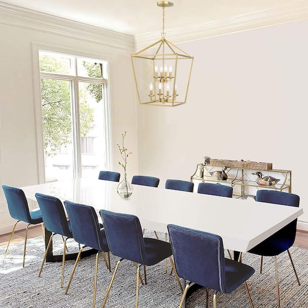 19 in. 8-Light Geometric Cage Lantern Pendant Light with Brushed Gold Finish