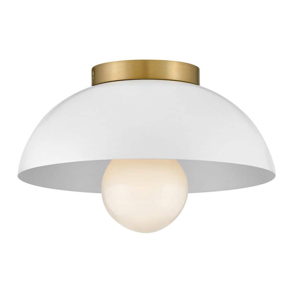 Matte White and Brass LED Globe Flush Mount