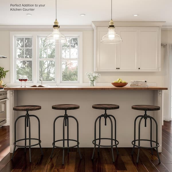 34.25 in. Adjustable Modern Backless Metal Swivel Bar Stool with Wooden Seat