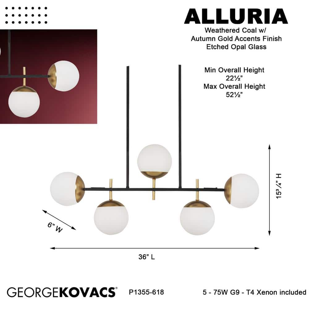 Alluria 36" Weathered Black and Autumn Gold Mid-Century Island Pendant