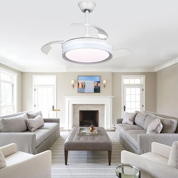 Bella Depot 36 In. Indoor Brushed Nickel Retractable Ceiling Fan With LED Light And Remote, 6-Speed Reversible Ceiling Fans Bd3604