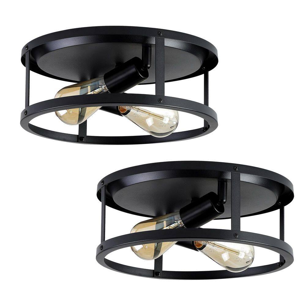 12.7 in. 2-Light Modern Cage Matte Black Straight Line Flush Mount Ceiling Light for Living Room(2-Pack) price history on PriceWatchPro