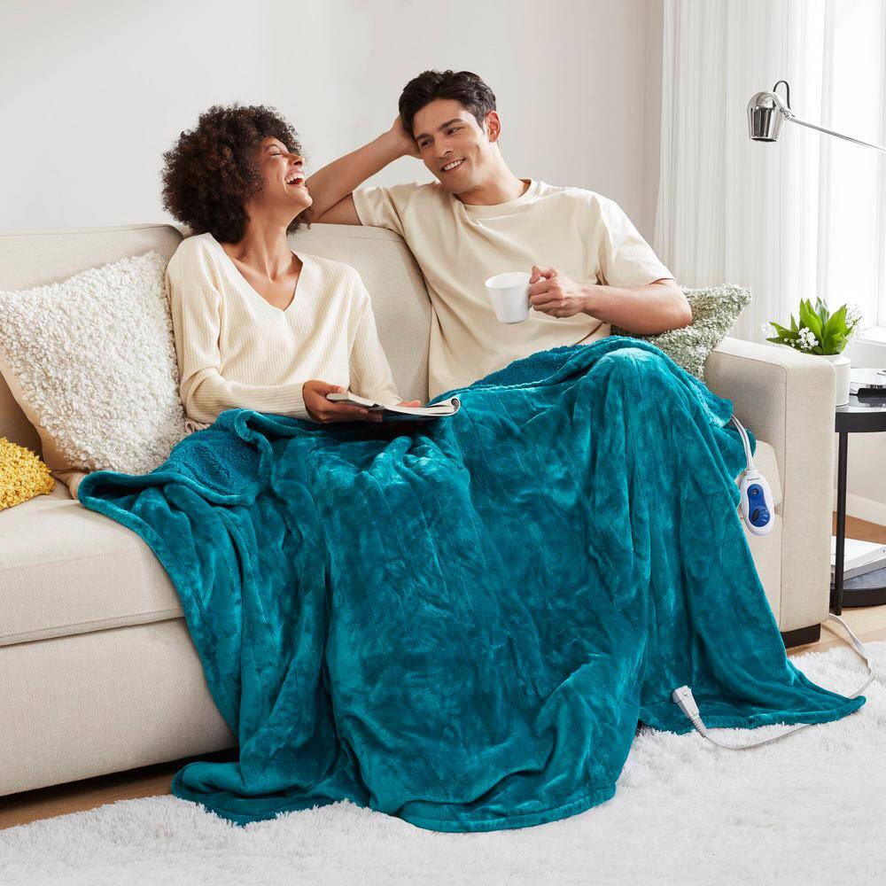 Teal Sherpa Reversible Electric Heated Blanket, 60x70