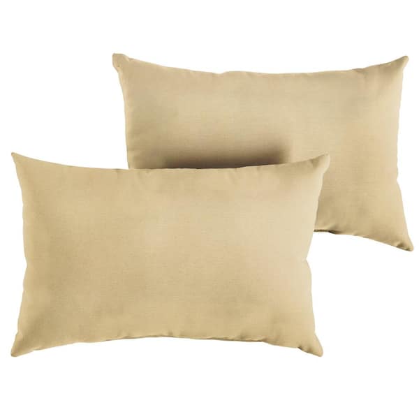 SORRA HOME Sunbrella Canvas Beige Rectangular Outdoor Knife Edge Lumbar Pillows (2-Pack)