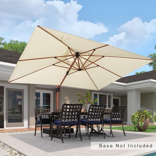 PURPLE LEAF 10 ft. x 13 ft. All-aluminum 360-Degree Rotation Wood pattern Cantilever Outdoor Patio Umbrella in Cream