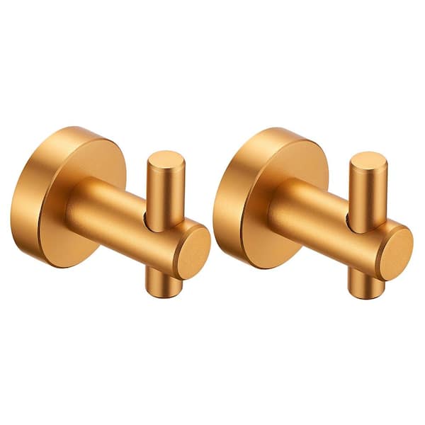 Heemli Round 2-Piece Wall-Mounted Bathroom Robe Hook and Towel Hook with hidden mounting base in Gold