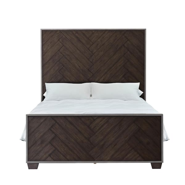 HomeFare Modern Farmhouse Metal Frame Dark Oak Queen Bed