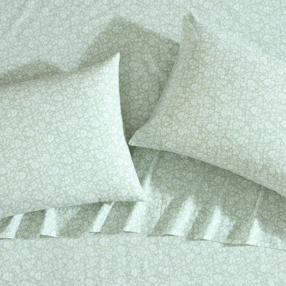 Heirloom Ditzy Green Floral Cotton Twin Sheet Set