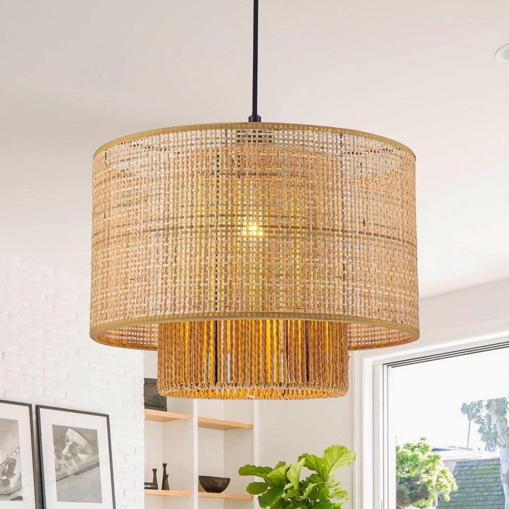 EDISLIVE Carttery 1-Light 13.78 in. 2-Tier Natural Black Rattan