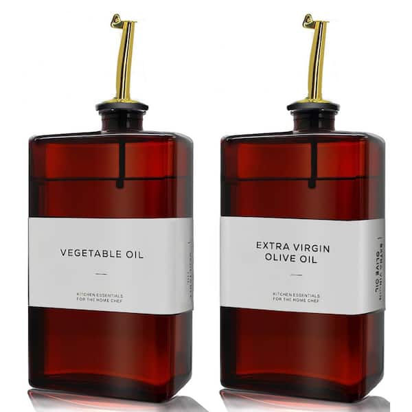 UV-Resistant Dark Glass Olive Oil and Vinegar Dispenser Bottle Set Black Oil Container Kitchen (2-Pack)