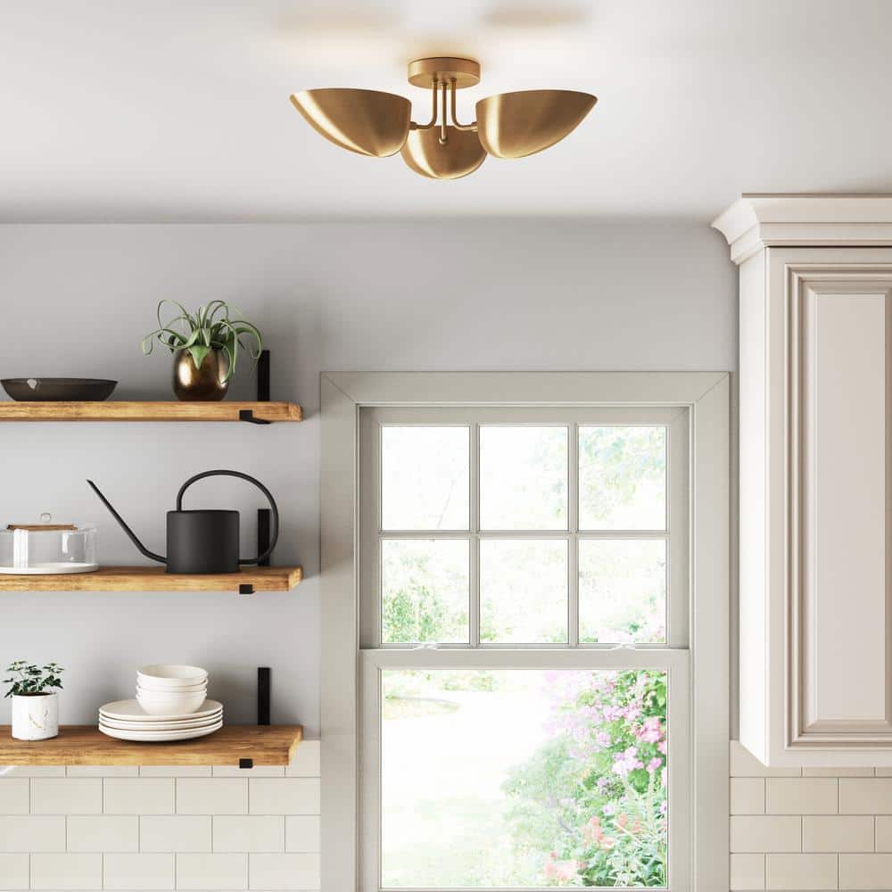 Argo 24" Brass and Glass 3-Light Semi-Flush Mount