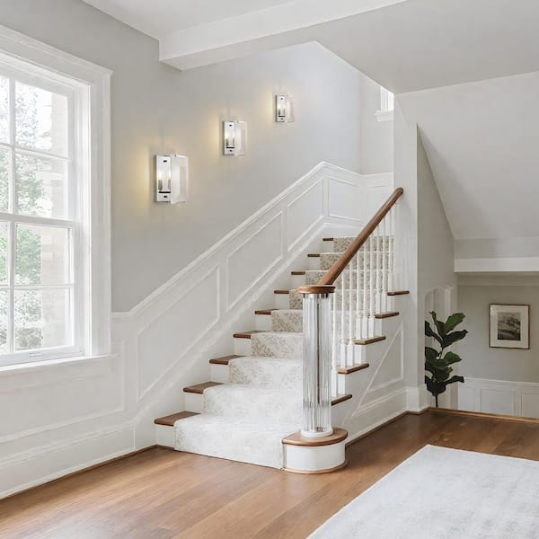 10.2 in. Length 1-Light Chrome Modern Wall Sconces with Rectangular Clear Glass Shade (Bulbs Not Included)