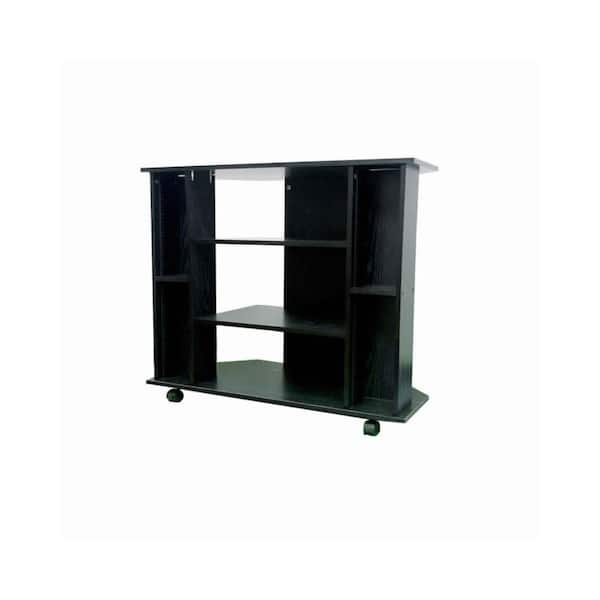 Benjara 35 in. Black Wood TV Stand Fits TVs up to 32 in. with 3-Cabinets