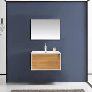 30 in. W x 19 in. D x 16 in. H Wall-Mounted Bath Vanity in Oak with Matt White solid surface Top