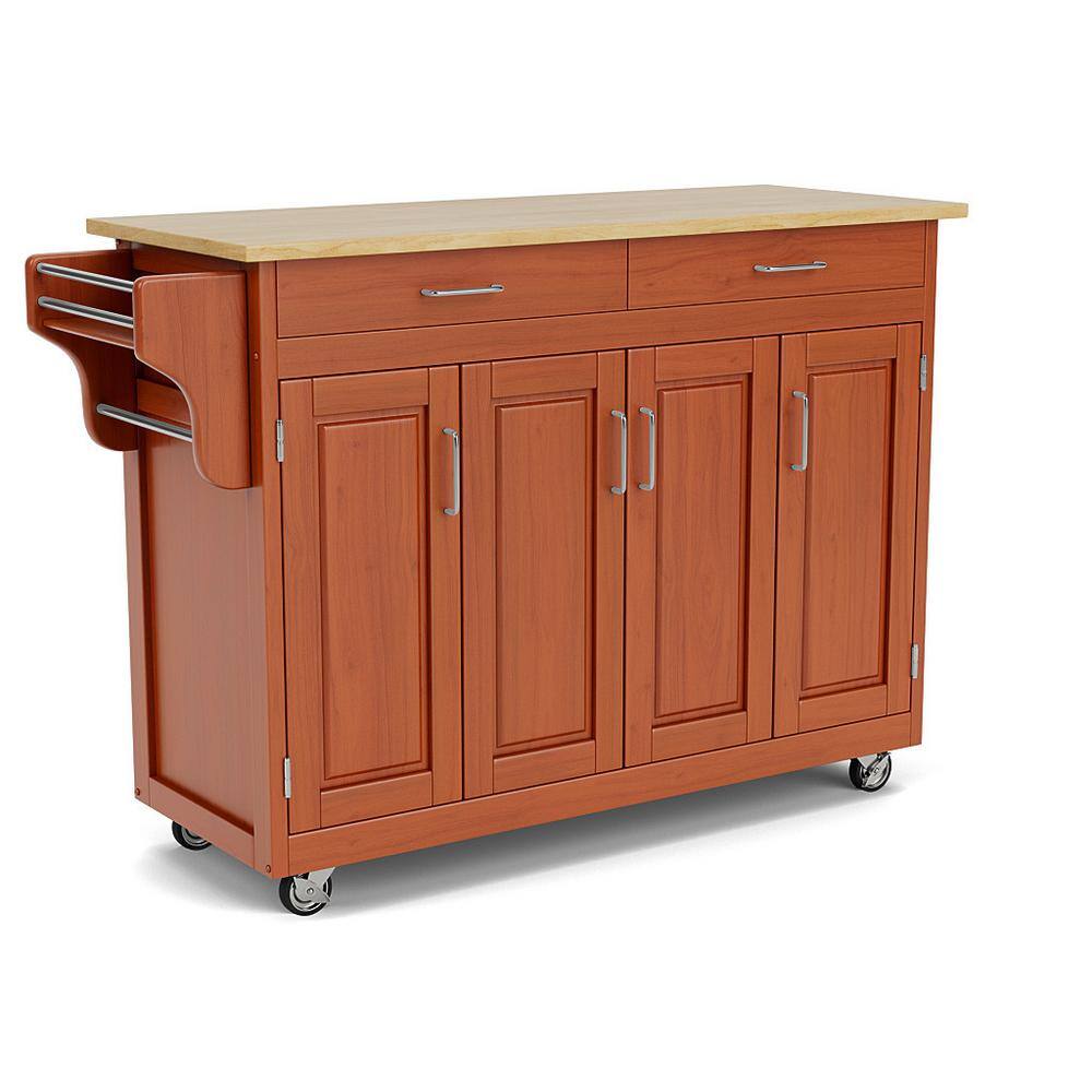 Cottage Oak Wood Kitchen Cart with Spice Rack and Storage