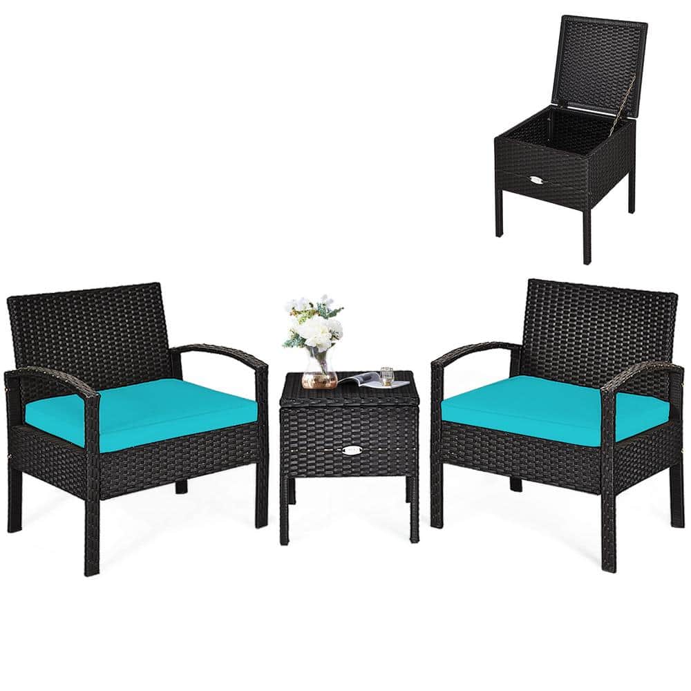 Turquoise 3-Piece Outdoor Wicker Rattan Patio Set