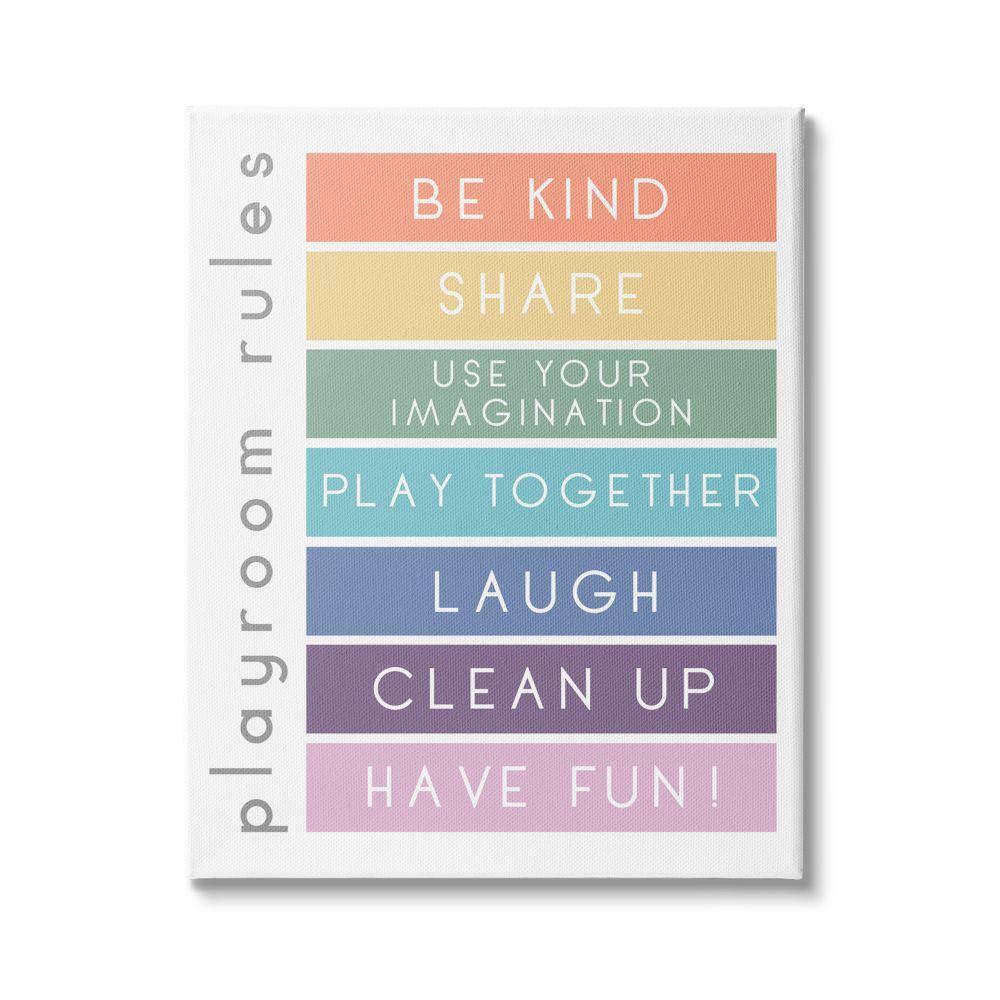 Bold List of Playroom Rules Kids Rainbow Stripes by Anna Quach Unframed Print Typography Wall Art 24 in. x 30 in. price history on PriceWatchPro