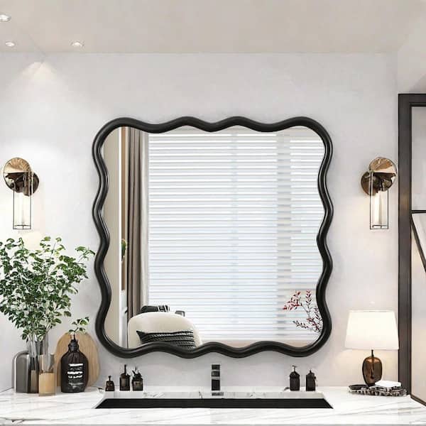 Unbranded Black 36 in. W x 36 in. H Rectangle Wood Frame Wall Decor Mirror, Vanity Wall Mirror