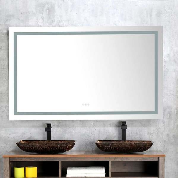 FUNKOL 60 in. W x 48 in. H LED Bathroom Mirror Rectangular Frameless Wall Bathroom Vanity Mirror For Dance Studios Large Size