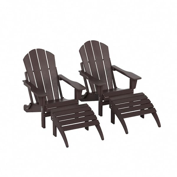 WESTIN OUTDOOR Laguna Outdoor Patio 4 Piece Set Traditional HDPE Plastic Folding Adirondack Chairs with Footrest Ottomans in Dark Brown