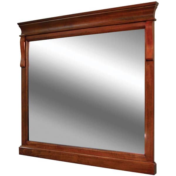Home Decorators Collection Naples 36 in. W x 32 in. H Rectangular Wood Framed Wall Bathroom Vanity Mirror in Warm Cinnamon