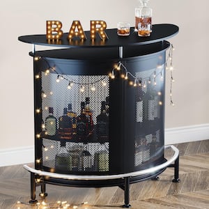 Bryan Black Home Liquor Bar Table with Footrest, 3-Tier Bar Cabinet with Storage Shelves for Home/Kitchen/Bar/Pub