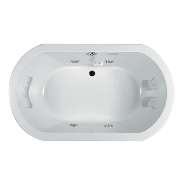 Anza 66 in. x 36 in. Oval Whirlpool Bathtub with Center Drain in White