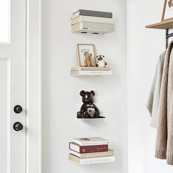 5 in. W x 4.5 in. D Black Invisible Bookshelves Decorative Wall Shelf 4-Pack