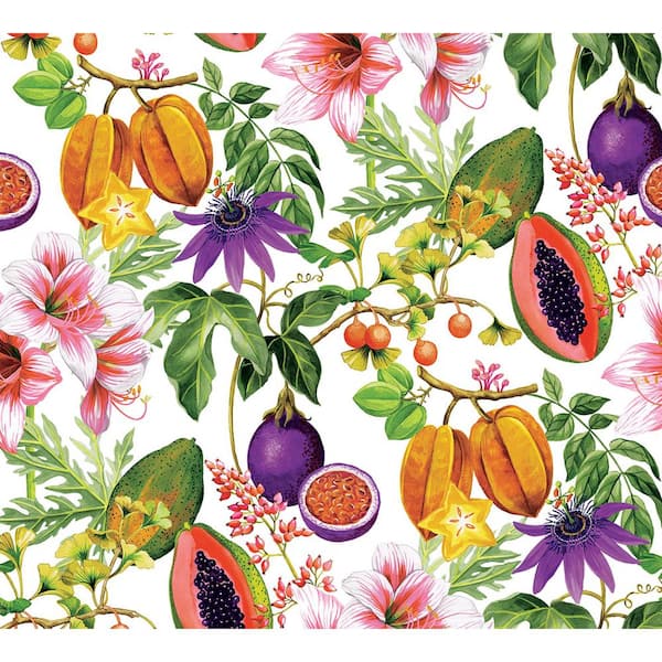 Seabrook Designs 60.75 sq. ft. Multicolored Island Fruits Nonwoven Paper Unpasted Wallpaper Roll