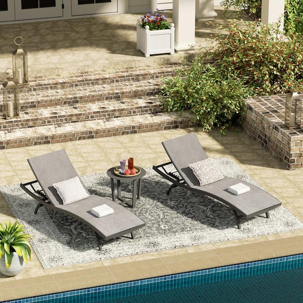 ULAX FURNITURE CHAMBRAY 3-Piece Aluminum Outdoor Chaise Lounge Set with Side Table