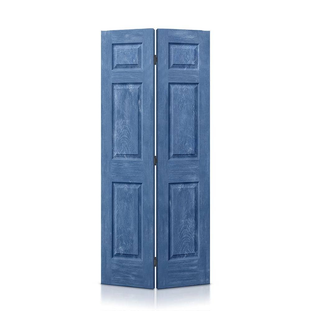 36 in. x 84 in. Hollow Core Vintage Blue Stain 6 Panel MDF Composite Bi-Fold Closet Door with Hardware Kit price history on PriceWatchPro